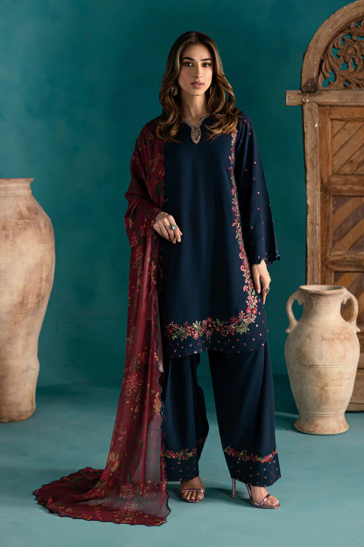 BATIK-3PC DHANAK EMBROIDERED SHIRT WITH COURTRAI PRINTED SHAWL & EMB TROUSER-GM-4231