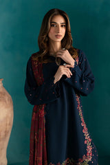 BATIK-3PC DHANAK EMBROIDERED SHIRT WITH COURTRAI PRINTED SHAWL & EMB TROUSER-GM-4231