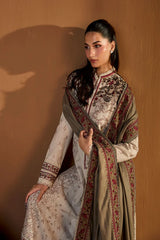 SOBIA NAZIR-3PC DHANAK EMBROIDERED SHIRT WITH DHANAK EMBROIDERED SHAWL AND TROUSER-GM-4424