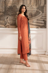 IZNIK-3PC DHANAK CHIKAN EMBROIDERED SHIRT WITH COURTRAI PRINTED SHAWL AND TROUSER GM-4188