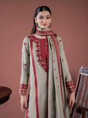 ASIM JOFA-3PC DHANAK EMBROIDERED SHIRT WITH DHANAK EMBROIDERED SHAWL AND EMB TROUSER-GM-4001