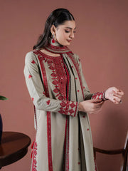 ASIM JOFA-3PC DHANAK EMBROIDERED SHIRT WITH DHANAK EMBROIDERED SHAWL AND EMB TROUSER-GM-4001