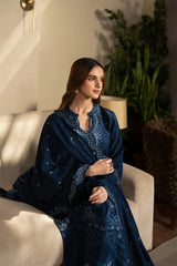 SAPPHIRE-3PC DHANAK EMBROIDERED SHIRT WITH DHANAK EMBROIDERED SHAWL AND TROUSER-GM-4392