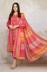 EDENROBE-3PC KHADDAR PRINTED EMB SHIRT WITH KHADDAR PRINT DUPATTA AND PRINT TROUSER-GM-2618