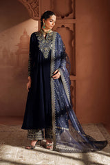 IZNIK-3PC VELVET EMBROIDERED NECKLINE WITH ORGANZA EMBROIDERED DUPATTA & VELVET EMB TROUSER-GM-4362