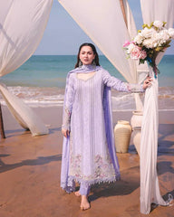 IMROZIA-3PC LAWN CHIKANKARI EMBROIDERED SHIRT WITH KHADDI NET EMB DUPATTA AND TROUSER-GM-4508