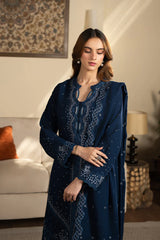 SAPPHIRE-3PC DHANAK EMBROIDERED SHIRT WITH DHANAK EMBROIDERED SHAWL AND TROUSER-GM-4392