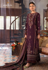 ASIM.JOFA-3PC DHANAK EMBROIDERED SHIRT WITH COURTRAI PRINTED SHAWL AND TROUSER-GM-4047