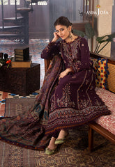 ASIM.JOFA-3PC DHANAK EMBROIDERED SHIRT WITH COURTRAI PRINTED SHAWL AND TROUSER-GM-4047