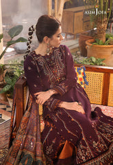 ASIM.JOFA-3PC DHANAK EMBROIDERED SHIRT WITH COURTRAI PRINTED SHAWL AND TROUSER-GM-4047