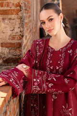 GARNET-3PC DHANAK EMBROIDERED SHIRT WITH DHANAK EMBROIDERED SHAWL & TROUSER-GM-4306