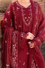 GARNET-3PC DHANAK EMBROIDERED SHIRT WITH DHANAK EMBROIDERED SHAWL & TROUSER-GM-4306