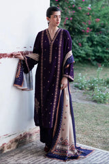 JAZMIN-3PC DHANAK EMBROIDERED SHIRT WITH COURTRAI PRINTED SHAWL & TROUSER-GM-4218