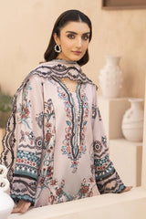 GM-3PC KARANDI PRINTED EMBROIDERED SHIRT WITH KARANDI PRINTED EMB SHAWL & PRINTED TROUSER-GM-
