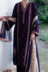 JAZMIN-3PC DHANAK EMBROIDERED SHIRT WITH COURTRAI PRINTED SHAWL & TROUSER-GM-4218