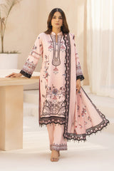 GM-3PC KARANDI PRINTED EMBROIDERED SHIRT WITH KARANDI PRINTED EMB SHAWL & PRINTED TROUSER-GM-