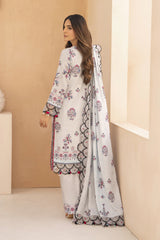 GM-3PC KARANDI PRINTED EMBROIDERED SHIRT WITH KARANDI PRINTED EMB SHAWL & PRINTED TROUSER-GM-