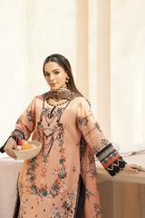 GM-3PC KARANDI PRINTED EMBROIDERED SHIRT WITH KARANDI PRINTED EMB SHAWL & PRINTED TROUSER-GM-