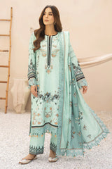 GM-3PC KARANDI PRINTED EMBROIDERED SHIRT WITH KARANDI PRINTED EMB SHAWL & PRINTED TROUSER-GM-