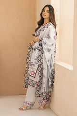 GM-3PC KARANDI PRINTED EMBROIDERED SHIRT WITH KARANDI PRINTED EMB SHAWL & PRINTED TROUSER-GM-