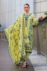 GM-3PC KARANDI PRINTED EMBROIDERED SHIRT WITH KARANDI PRINTED EMB SHAWL & PRINTED TROUSER-GM-