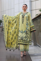 GM-3PC KARANDI PRINTED EMBROIDERED SHIRT WITH KARANDI PRINTED EMB SHAWL & PRINTED TROUSER-GM-