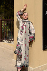 GM-3PC KARANDI PRINTED EMBROIDERED SHIRT WITH KARANDI PRINTED EMB SHAWL & PRINTED TROUSER-GM-