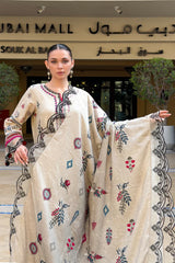 GM-3PC KARANDI PRINTED EMBROIDERED SHIRT WITH KARANDI PRINTED EMB SHAWL & PRINTED TROUSER-GM-