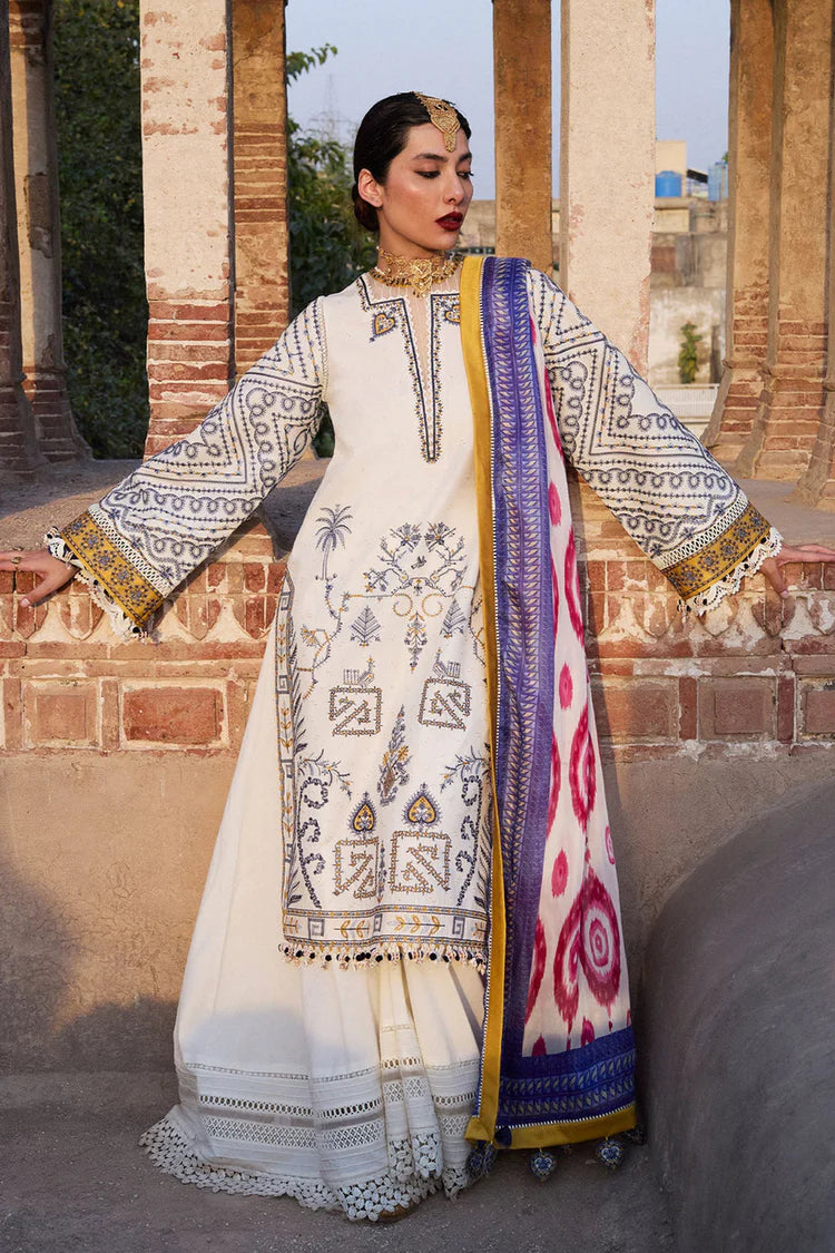 HUSSAIN REHAR-3PC KHADDAR HEAVY EMBROIDERED SHIRT WITH COUTRAI WOOL PRINT SHAWL AND TROUSER-GM-4094