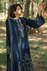 ASIM JOFA- 3PC DHANAK EMBROIDERED SHIRT WITH DHANAK EMBROIDERED SHAWL AND TROUSER -GM-4174