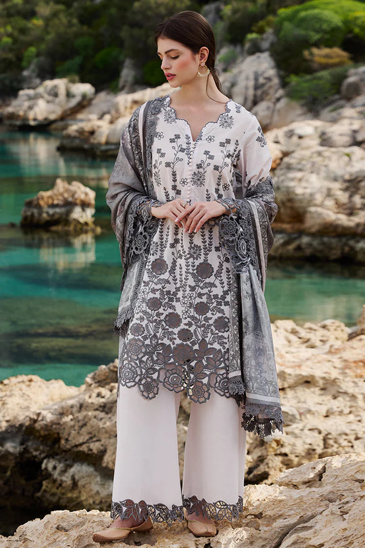 IMAGE-3PC LAWN EMBROIDERED SHIRT WITH CHIFFON PRINT DUPATTA AND EMB TROUSER-GM-3710