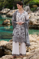 IMAGE-3PC LAWN EMBROIDERED SHIRT WITH CHIFFON PRINT DUPATTA AND EMB TROUSER-GM-3710