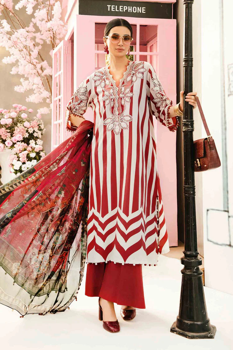 MARIA.B-3PC LAWN EMBROIDERED PRINTED SHIRT WITH CHIFFON PRINT DUPATTA AND PRINT TROUSER-GM-2526
