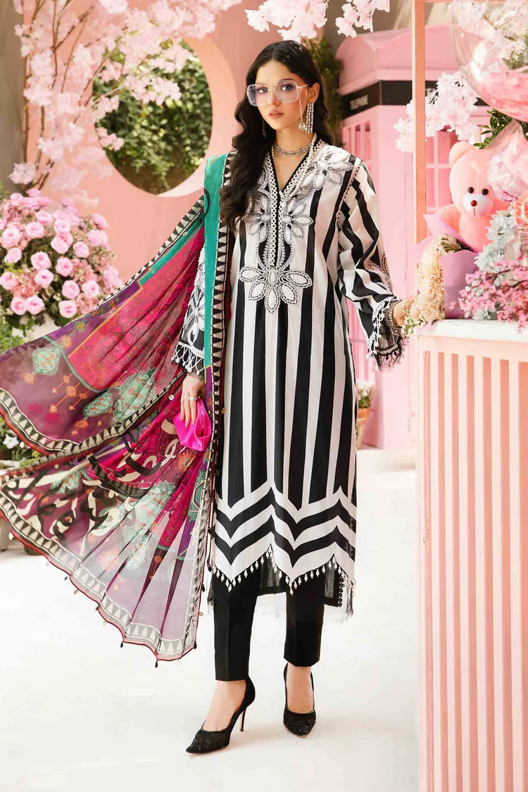 MARIA.B-3PC LAWN EMBROIDERED PRINTED SHIRT WITH CHIFFON PRINT DUPATTA AND PRINT TROUSER-GM-2525
