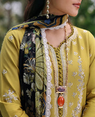 REPUBLIC WOMENSWEAR-3PC DHANAK EMBROIDERED SHIRT WITH COURTRAI PRINTED SHAWL & DHANAK TOUSER-GM-4240