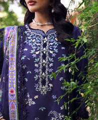 REPUBLIC WOMENSWEAR-3PC DHANAK EMBROIDERED SHIRT WITH COURTRAI PRINTED SHAWL & EMB TOUSER-GM-4253
