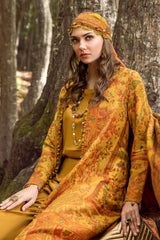 MARIA.B-3PC DHANAK EMBROIDERED SHIRT WITH COURTRAI PRINTED SHAWL AND TROUSER-GM-4286