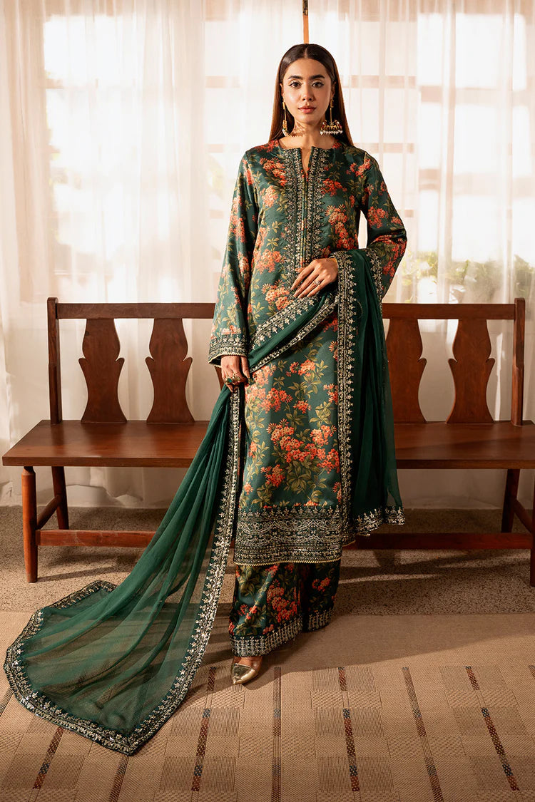 ZAINAB CHOTANI-3PC SHAMOZE SILK PRINTED EMBROIDERED SHIRT WITH SOFT SILK PRINTED EMB DUPATTA & EMB TROUSER -GM-