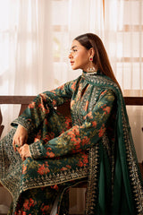 ZAINAB CHOTANI-3PC SHAMOZE SILK PRINTED EMBROIDERED SHIRT WITH SOFT SILK PRINTED EMB DUPATTA & EMB TROUSER -GM-