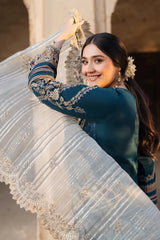 BATIK-3PC DHANAK HEAVY EMBROIDERED SHIRT WITH COTTON NET EMBROIDERED DUPATTA AND EMB TROUSER-GM-4238