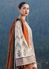 HUSSAIN REHAR-3PC DHANAK EMBROIDERED SHIRT WITH COURTRAI PRINTED SHAWL AND TROUSER-GM-4260