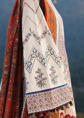 HUSSAIN REHAR-3PC DHANAK EMBROIDERED SHIRT WITH COURTRAI PRINTED SHAWL AND TROUSER-GM-4260