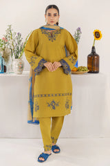 HANA- 3PC KHADAR EMBROIDERED SHIRT WITH COURTRAI PRINT SHAWL AND TROUSER-GM-4149