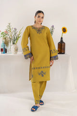 HANA- 3PC KHADAR EMBROIDERED SHIRT WITH COURTRAI PRINT SHAWL AND TROUSER-GM-4149
