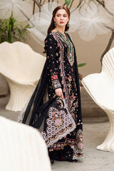 QALAMQAR-3PC DHANAK EMBROIDERED SHIRT WITH COTTON NET EMBROIDERED DUPATTA -GM-4254