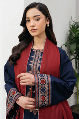 JAZMIN-3PC DHANAK EMBROIDERED SHIRT WITH COURTRAI PRINTED SHAWL AND TROUSER-GM-4301