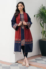 JAZMIN-3PC DHANAK EMBROIDERED SHIRT WITH COURTRAI PRINTED SHAWL AND TROUSER-GM-4301