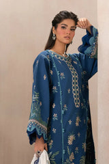 ETHNC-3PC DHANAK HEAVY EMBROIDERED SHIRT WITH COTTON NET EMBROIDERED DUPATTA AND EMB TROUSER-GM-4220