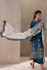 ETHNC-3PC DHANAK HEAVY EMBROIDERED SHIRT WITH COTTON NET EMBROIDERED DUPATTA AND EMB TROUSER-GM-4220
