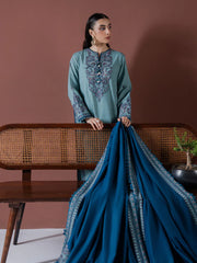 ASIM JOFA-3PC DHANAK EMBROIDERED SHIRT WITH DHANAK EMBROIDERED SHAWL & TROUSER-GM-4217